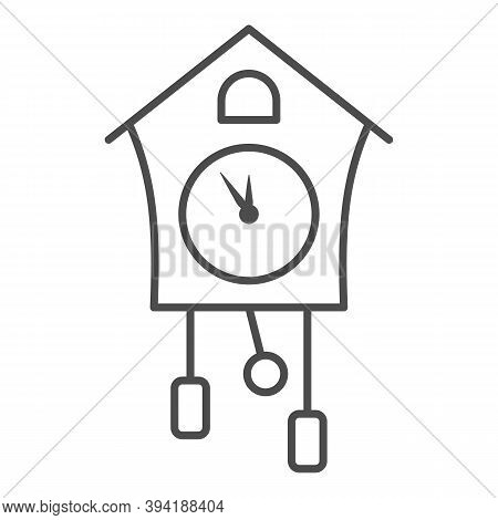 Cuckoo Clock Thin Line Icon, New Year Concept, Retro Watch Sign On White Background, Vintage Wall Cu