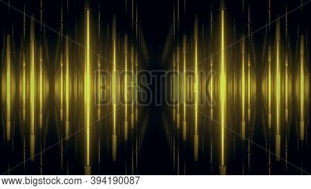 Abstract Yellow Futuristic Background. Space From Glowing Neon Light Tubes Of Astera On A Black Back