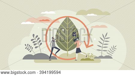 Ecology As Saving Sustainable Green Forest Environment Tiny Person Concept. Clean And Nature Friendl