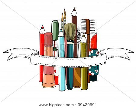 Make-up set bunte Zeichnung mit Band