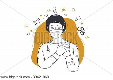 Healthcare, Medicine, Coronavirus Pandemic Concept. Kind Hearted African Amercian Woman Doctor Nurse