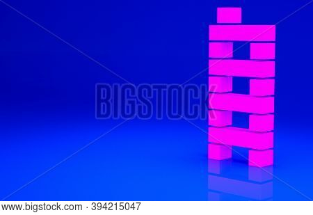Pink Mahjong Pieces Icon Isolated On Blue Background. Chinese Mahjong Red Dragon Game Emoji. Minimal