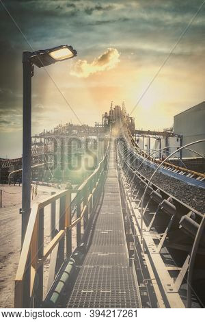 conveyor belt at sunset in a diamond mine in Botswana