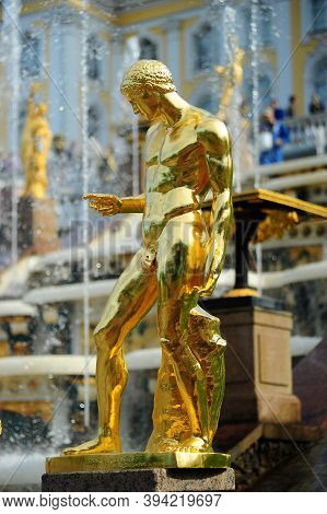 Gilded Sculptures Of The Park In Peterhof