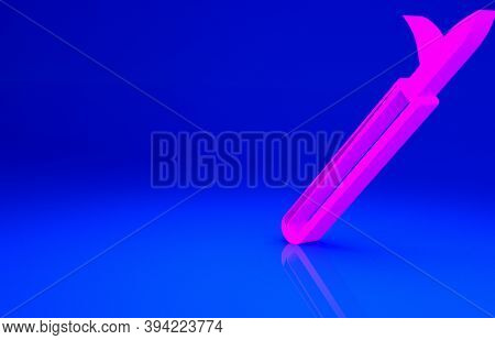 Pink Metal Pike Pole With Wooden Handle Icon Isolated On Blue Background. Spear, Pickaxe, Hook Hand 