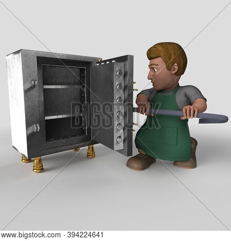 3D Render of Cartoon Shop Keeper Character