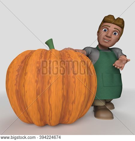 3D Render of Cartoon Shop Keeper Character