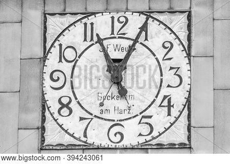 Old Mechanical Clock On The Bell Tower Of The Qingdao Protestant Church, China