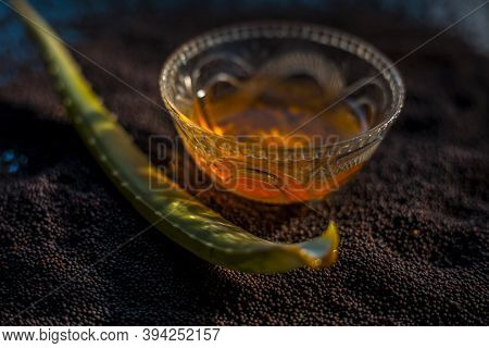 Mustard Seed Face Mask For Glowing Skin. Shot Of Face Mask Ingredients Which Are Mustard Seeds, Aloe