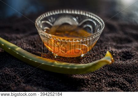 Mustard Seed Face Mask For Glowing Skin. Shot Of Face Mask Ingredients Which Are Mustard Seeds, Aloe