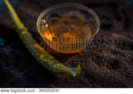 Mustard Seed Face Mask For Glowing Skin. Shot Of Face Mask Ingredients Which Are Mustard Seeds, Aloe