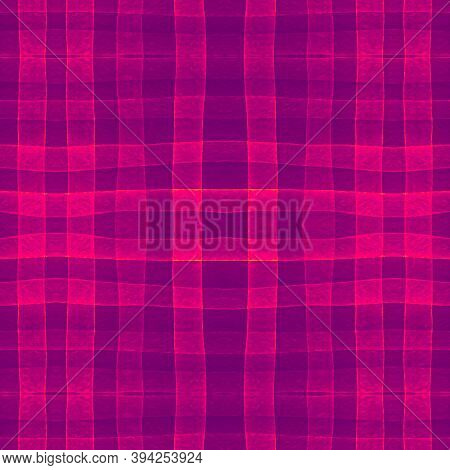 Purple Checks Pattern. Watercolour Picnic Blanket. Woven Stripes For Tile Print. Seamless Abstract C