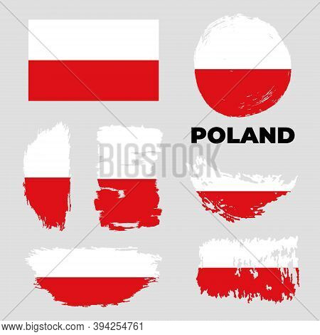 Grunge Poland Flags Set. Vector Stock Illustration