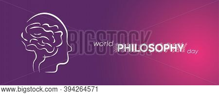 World Philosophy Day Background Vector Illustration.
Linear Form Of The Human Brain. Purple And Pink