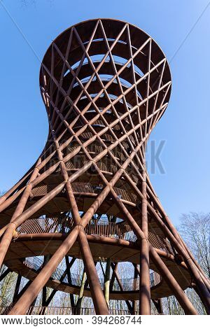 Gisselfeld, Denmark - March 25, 2020:the Forest Tower At Camp Adventure