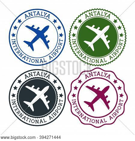 Antalya International Airport. Antalya Airport Logo. Flat Stamps In Material Color Palette. Vector I