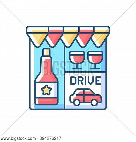 Drive Through Liquor Store Rgb Color Icon. Alcohol And Spirits. Alcoholic Drinks In Shop. Booze To B