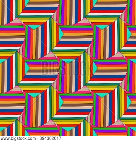 Abstract Colorful Striped Vector Seamless Pattern. Ornamental Multicolor Geometric Background. Multi