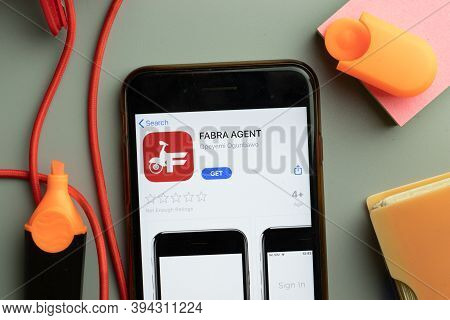 New York, United States - 7 November 2020: Phone Screen Close-up With Fabra Agent Mobile App Logo On