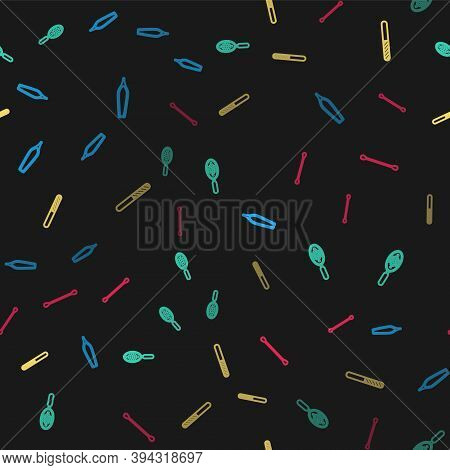 Set Line Eyebrow Tweezers, Hairbrush, Nail File And Cotton Swab For Ears On Seamless Pattern. Vector