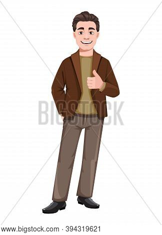 Stock Vector. Young Handsome Business Man. Businessman Cartoon Character In Flat Style. Vector Illus