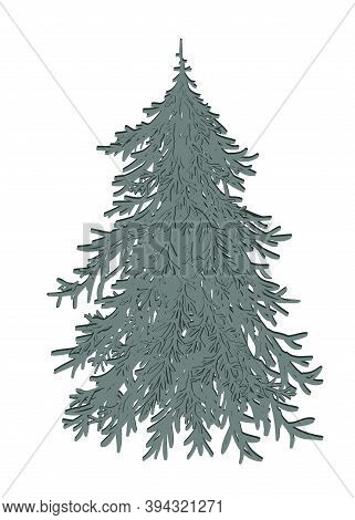 Hand Drawn Doodle Merry Christmas Tree Icon. Holiday Symbol. Cartoon Sketch Element, Colorful Undeco