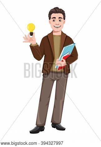 Stock Vector Businessman Cartoon Character In Flat Style. Young Handsome Business Man Having A Good 