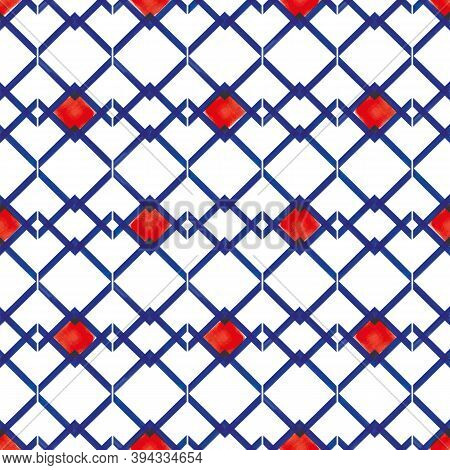 Vector Blue Zigzag Lines Red Karo Seamless Pattern