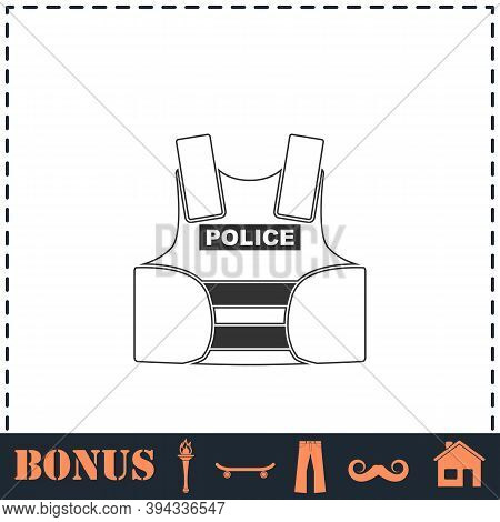 Police Flak Jacket Or Bulletproof Vest Icon Flat. Simple Vector Symbol And Bonus Icon