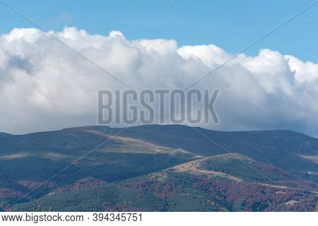 Autumn Misty Landscape With Couldy Moody Sky Rural Mountain Woodland Bulgaria
