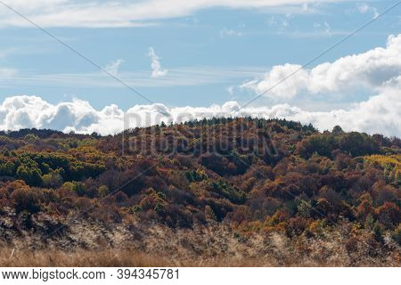 Autumn Landscape With Couldy Moody Sky Rural Mountain Woodland Bulgaria