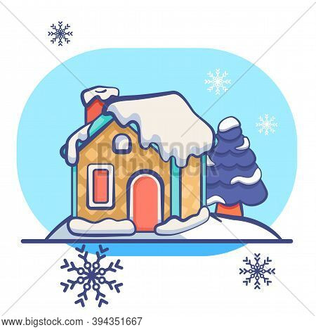 Gingerbread House On White Isolated Backdrop. Christmas Holiday Postcard For Invitation Or Gift Card