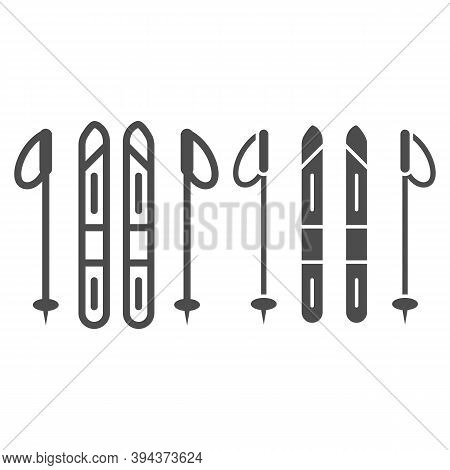 Skis And Ski Poles Line And Solid Icon, World Snow Day Concept, Ski And Sticks Sign On White Backgro