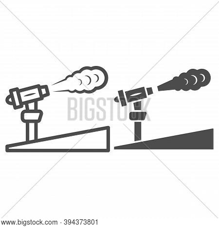 Snow Cannon Line And Solid Icon, World Snow Day Concept, Ski Resort And Equipment Symbol On White Ba