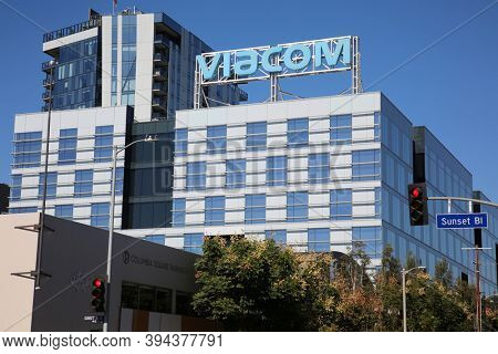 Hollywood, California / USA - November 10, 2020: VIACOM building in Hollywood California. Editorial use only