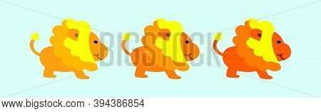 Set Of Cute Lion. Cartoon Icon Design Template With Various Models. Modern Vector Illustration Isola