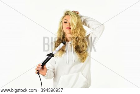 Love Is In The Hair. Fashion And Beauty. Stylist Curling Hairdo. Fashion Model Woman. Beautiful Blon