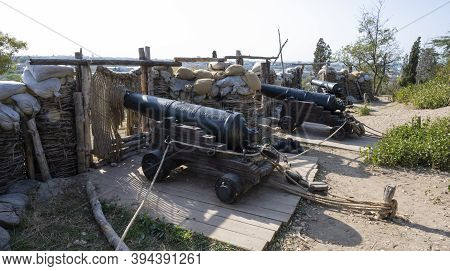 Ancient Cannons And Fortifications On Malakhov Kurgan In Sevastopol, The Republic Of Crimea, Russia.