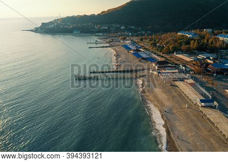 Beautiful Aerial Panorama Of Arkhipo-osipovka Beach And Promenade In Gelendzhik Region, Black Sea Co