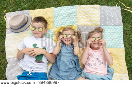Unschooling Concept. Brother And Sisters Are Good Friends Together. Funny Kids Spend Time At Family 