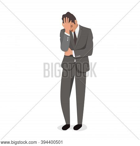 Man Holding His Head With One Hand, Frustrated Hopeless Tired Guy, Negative Emotions