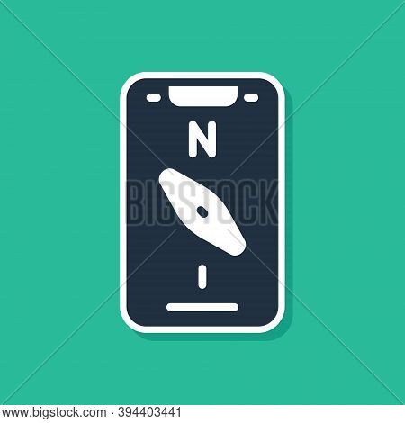 Blue Compass Screen Apps On Smartphone For Navigation Icon Isolated On Green Background. Application