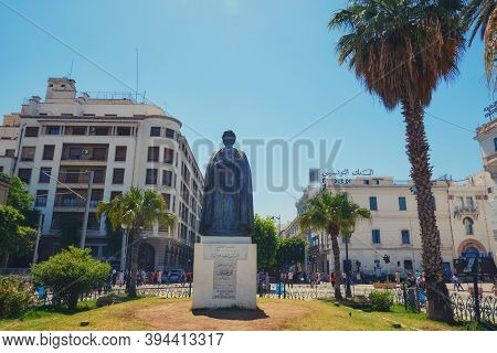 Statue Of Ibn Khaldoun On Independence Square In Tunis. Monument Arab Muslim Philosopher, Historian,