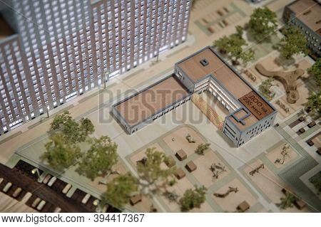 Layout Of An Apartment Building With A School And Kindergarten - Moscow, Russia, 12.02.2019