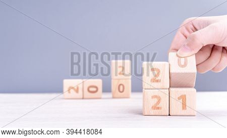 2021 New Year Abstract Design Concept By Wooden Blocks With Copy Space.