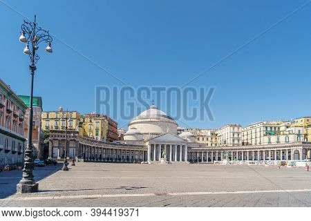 Naples, Italy, September 2020: View Of Piazza Del Plebiscito In Naples, The Most Famous Square In Th