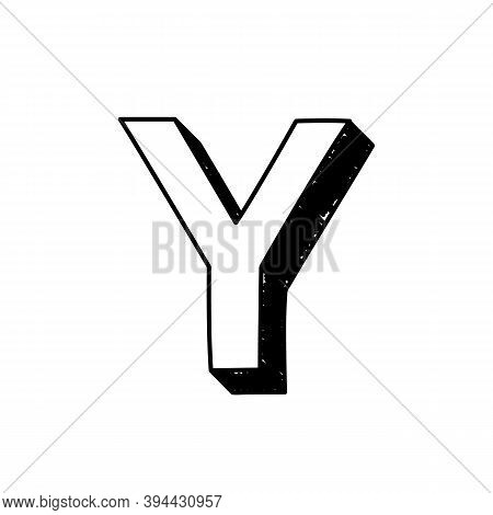 Y Letter Hand-drawn Symbol. Vector Illustration Of A Big English Letter Y. Hand-drawn Black And Whit