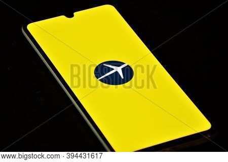 Vilnius, Lithuania - November 12 2020: Expedia logo displayed on the smartphone, travel and hotel industry crisis due to Covid or Coronavirus pandemic, data breach potentially exposed