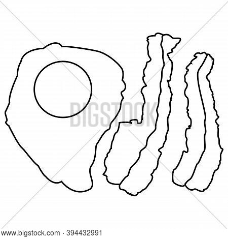Vector Line Realistic English Breakfast - Tasty Bacon, Fried Egg. Delicious, Healthy Food Isolated O