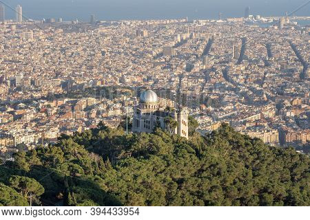 Mount Tibidabo Fabra Observatory Top View Of Barcelona City In Winter Afternoon
